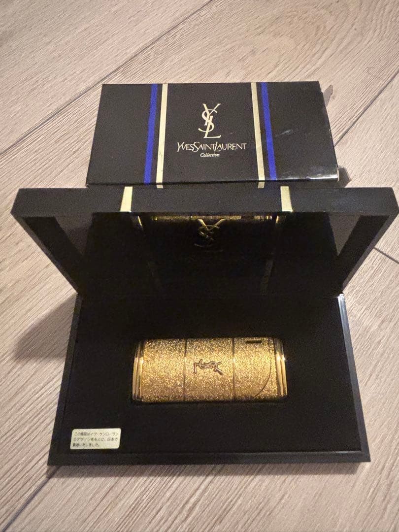 Yves Saint Laurent Gold Lighter Glitter Finish YSL Logo New