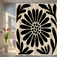 Black Floral Shower Curtain - Modern Design for Bathroom Decor