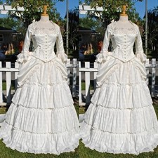 Vintage Victorian Wedding Dresses Long Sleeves Tiered Ruffles Train Bridal Gowns