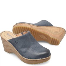 Born Natalie Distressed Suede Leather Wedge Clogs Blue Women  s 10