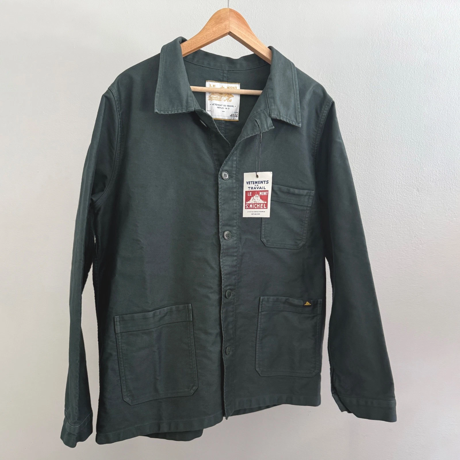 NWT Le Mont St Michel French Work Jacket XL Forest Green Moleskin Chore Coat - product detail image 1