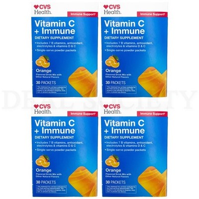 CVS Health Vitamin C + Immune Dietary Supplement Orange 30 Packets Lot of 4