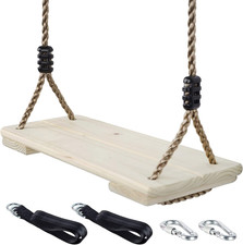 Wooden Swing Seat, Nostalgic Outdoor Wood Swing for Kids , Tree Straps Set Acces