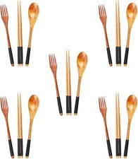 PrintSuprey Japanese Wooden Utensil Set Spoon Fork and Chopstis with