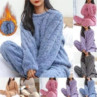 Ladies Fleece Pyjamas Winter Warm Womens PJ'S Nightwear Warm Pajamas Set