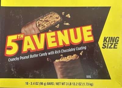 5th Avenue King Size Milk Chocolate Peanut Butter Bars 18 Count Box 3.4 oz