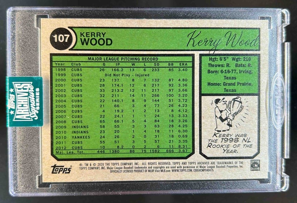 2024 Topps Archives Signature Series Kerry Wood Auto Autograph 10 11 2024-topps-archives-signature-series-kerry-wood-auto-autograph-10-11
