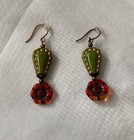 Floral Dangle Earrings for Pierced Ears 2.25” Drop Green & Orange  — photo 1