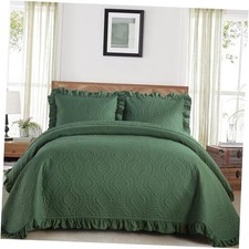 Quilt Set 3 Pieces, Lightweight Bedspread-90''x98'', Soft Queen Olive Green