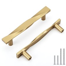 Brushed Brass Gold Drawer Cabinet Pulls 3 Inch 76mm Centers 10 Pack