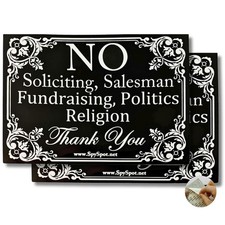 SpySpot 2 Pack No Soliciting Sign for Front Door, 4"x3" Polite Solicitation S...