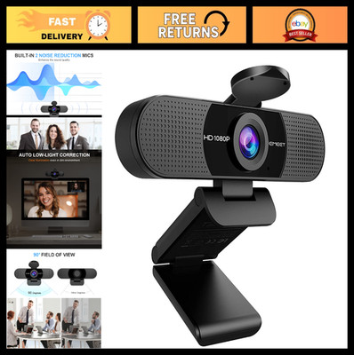 1080P Webcam with Microphone, Streaming Camera, 90°FOV, USB Plug & Play for Zoom