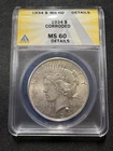 1934 Peace Silver Dollar $1 ANACS MS60 Details