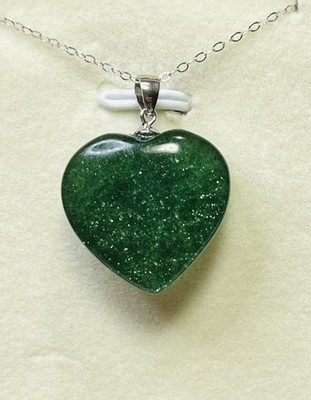 925 Sterling Silver Green Strawberry Quartz Heart Pendant Necklace