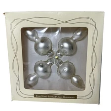 Vintage Silver Hand Painted Glass Christmas Ornaments Set of 4 Dayton Hudson