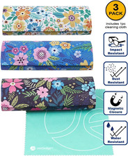  3 PACK , Various Pattern Long Oval Hard Glasses Case Includes Microfiber Cle...