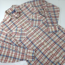 VINTAGE LEVI'S MEN'S SHIRT SIZE MEDIUM LONG SLEEVE COTTON BLEND RED BLUE PLAID..