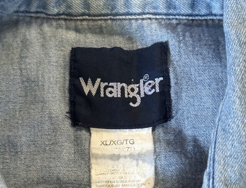 Vintage Wrangler Denim Brush Popper Cowboy Cut Pearl Snap Blue Men's Shirt XL - Picture 5 of 5