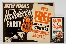 1950s Antique Vintage Halloween Curtiss Candies Party Stunts Store Sign &Booklet