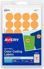 3/4in Round Removable Neon Color Coding Labels 3/4in dia Neon Orange 1008/PK