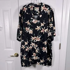 VTG Paradise Found Mens Hawaiian Shirt Tropical Floral Black Magnum PI 2XL