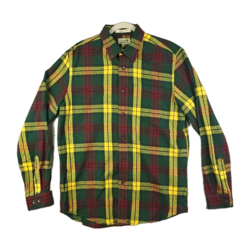 L.L. Bean Slightly Fitted Cotton Flannel Shirt Multicolored Plaid Men's Medium