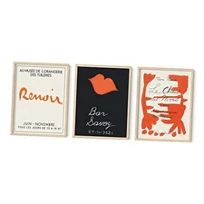  Frameable Red Wall Art - Set of 3 12L" x 16W" Black and Red Beige Framed