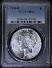 1934-D $1 Peace Silver Dollar PCGS MS 62 | Uncirculated UNC