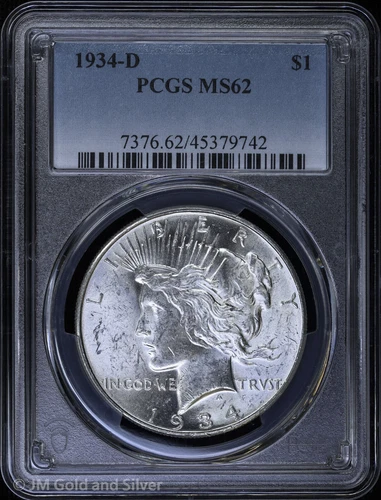 1934-D $1 Peace Silver Dollar PCGS MS 62 | Uncirculated UNC
