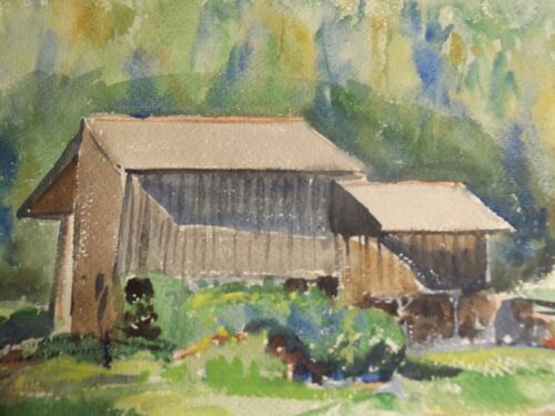 1950 Austria En Plein Air Watercolor Painting Barn w Home Above? by Stuart Jones - Picture 3 of 6