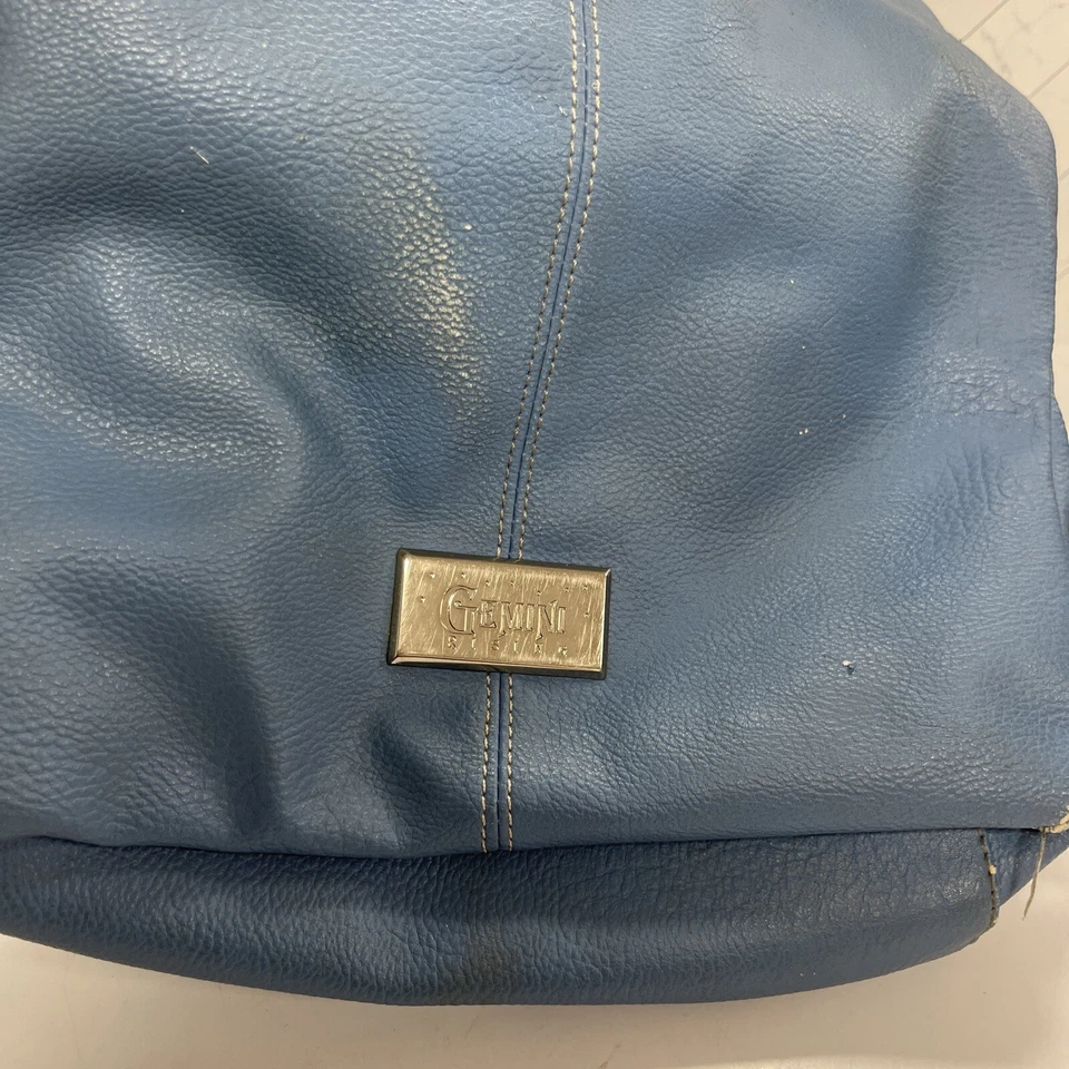 Bolso Cartera de Hombro Gemini Rising Azul Plata Filigrana Damasco Acento Embellecido Foto 3 de 4