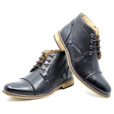 Black Men's Cap Toe Lace up Formal Dress Casual Oxford Ankle Boots