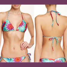 NWT! Luli Fama 'Beach Fever' Crystallized Triangle Bikini Top [SZ: Small ] #H81
