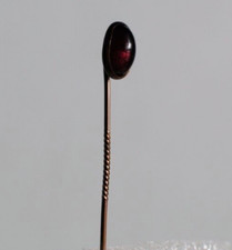 Antique 10K Gold Oval Red Glass Hat Pin-1920s-Estate-Delicate-2'' Long