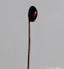 Antique 10K Gold Oval Red Glass Hat Pin-1920s-Estate-Delicate-2'' Long