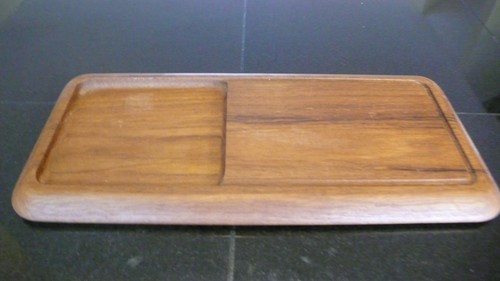 Vtg Cheese Board w/ Knife Teak Wood Mid Century Modern - Picture 3 of 9