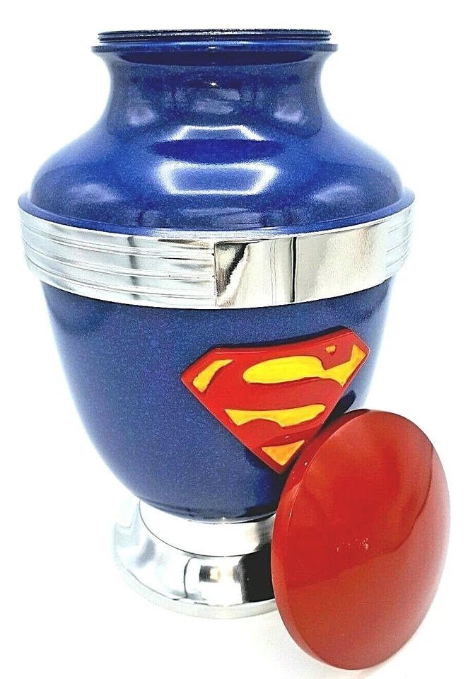 Brass Adult Cremation / Memorial Urn for Ashes - Superman Design - Image 2 of 2