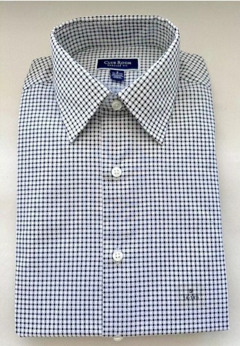 Club Room Men's button down Dress Shirt Regular Fit Black White Small 14-14.5