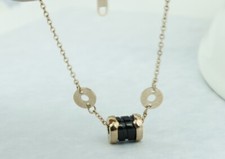 Women Titanium Stainless Steel Lucky Black Cylinder Chain Bracelet 6-8.5"