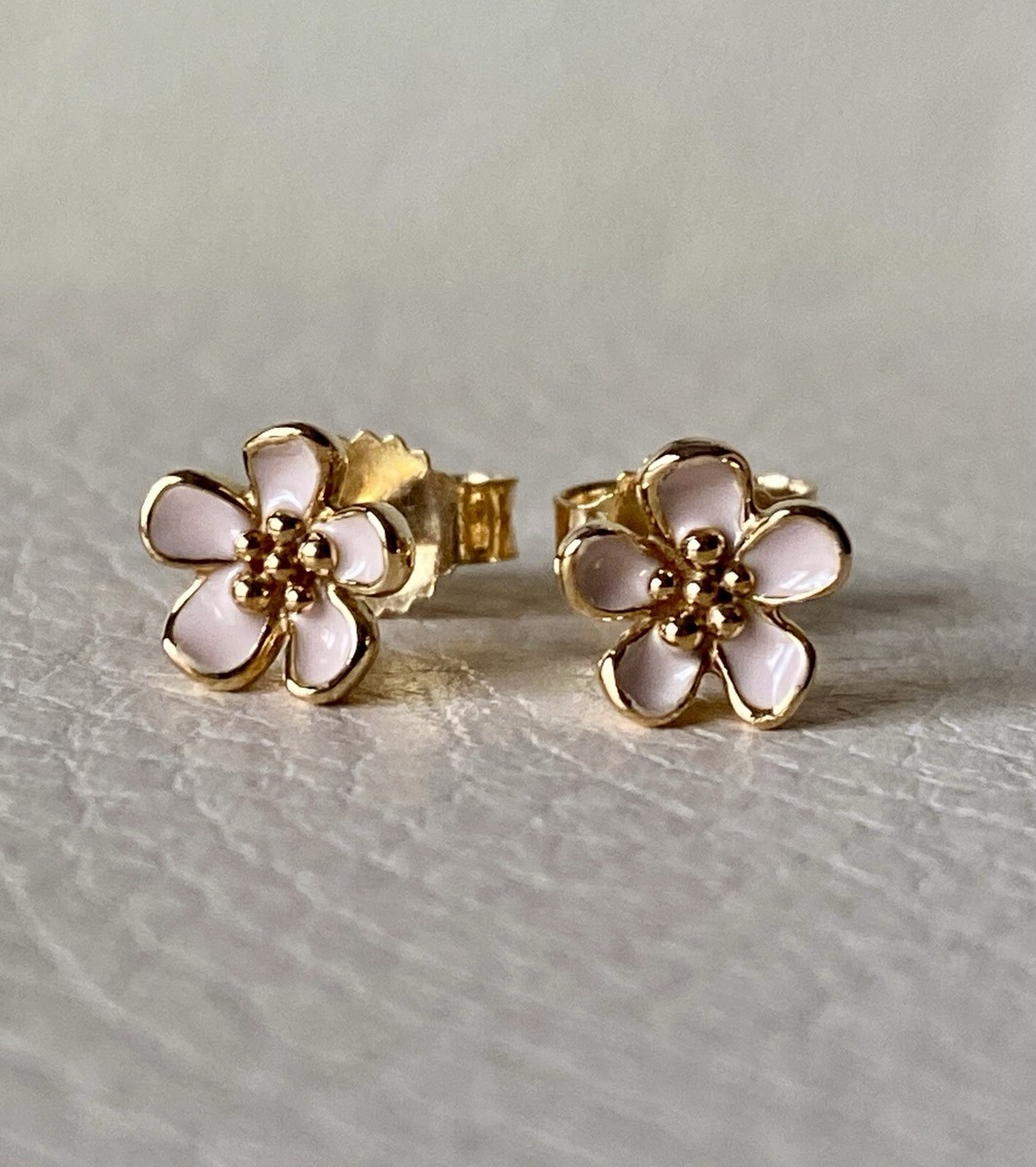 Genuine Pandora Cherry Blossom Pink Enamel 585 14ct Gold Stud