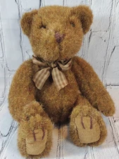 Russ Berrie & Co Cameron the Brown Bear Plush  9501 Gingham Bow 10 in. Corduroy