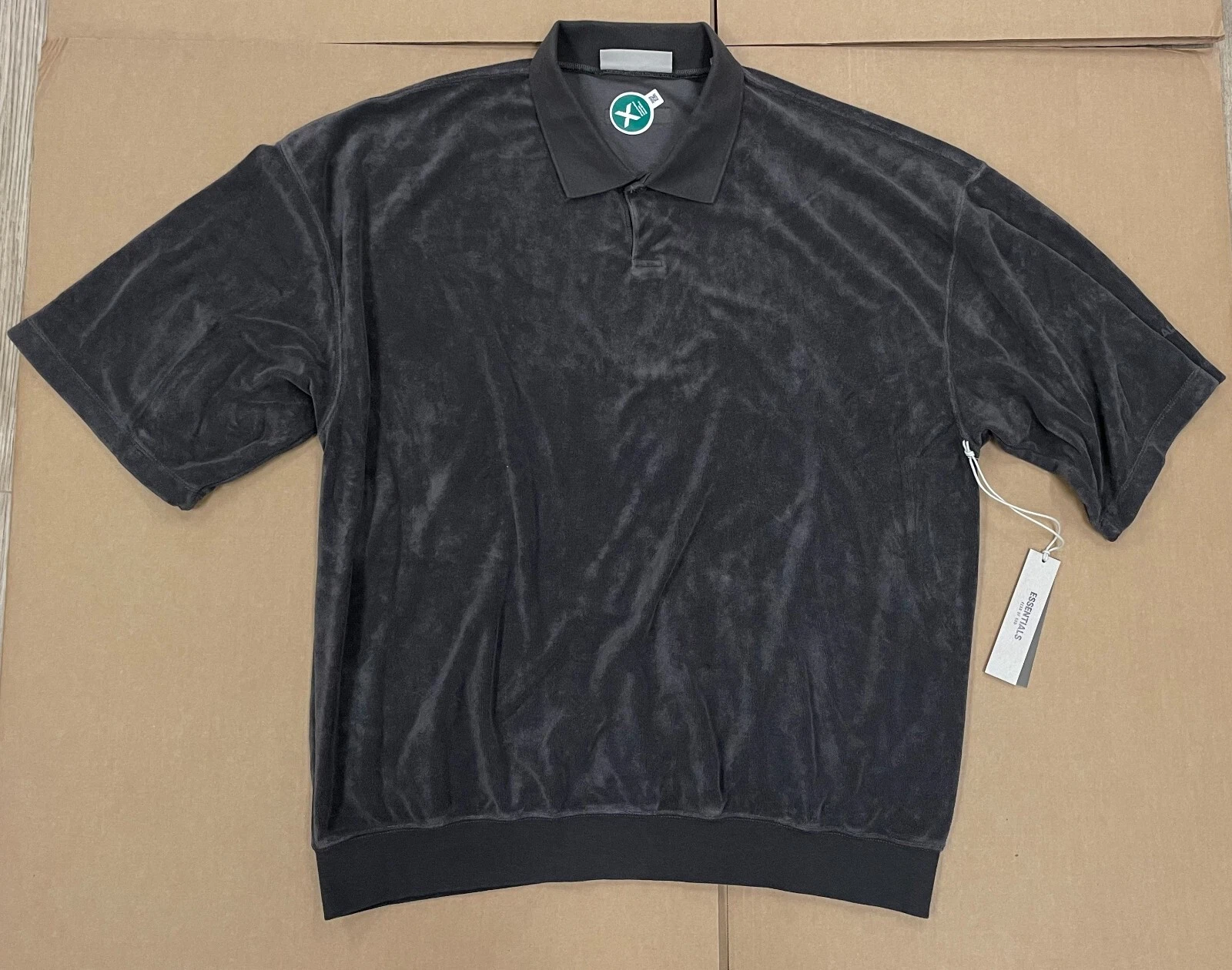 FEAR OF GOD ESSENTIALS POLO PAURA DI DIO ESSENTIALS SS S S SPUGNA OFF NERO GRIGIO SCURO TAGLIA XXL