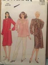 Butterick 4119 Sz 6-10 Dress Tunic Top W/Ties & A Line Skirt Sewing Pattern Vtg