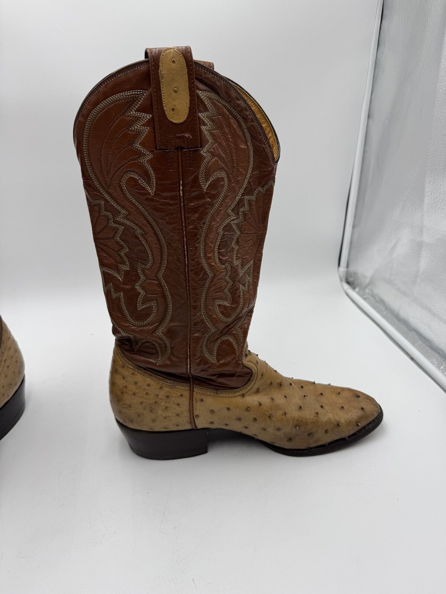 Vtg Montana OSTRICH boots MENS sz 10D FULL QUILL VAMP & HAND TOOLED \'SADDLE\' Dan Post Men main image 2