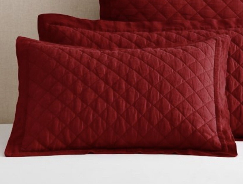 Belgian Flax Linen Raw Edge Ruffle Pillow Shams - White  2 Pottery‎ Barn Linen Diamond Quilted Pillow Shams Standard Red  30x24 main image 1
