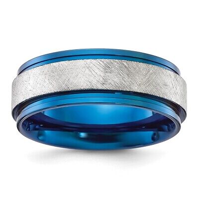Stainless Steel Brushed and Polished Black/Blue IP-plated 8mm Band Stainless Steel Brushed and Polished Black/Blue IP-plated 8mm Band