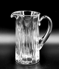 Tall Glass Pitcher,Vertical Rib Design,Handle,Clear Heavy-Duty Glass,Spout,8x4"d