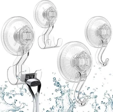 Suction Cup Hooks, BUDGET & GOOD Reusable Waterproof Shower Hook, 4Pcs