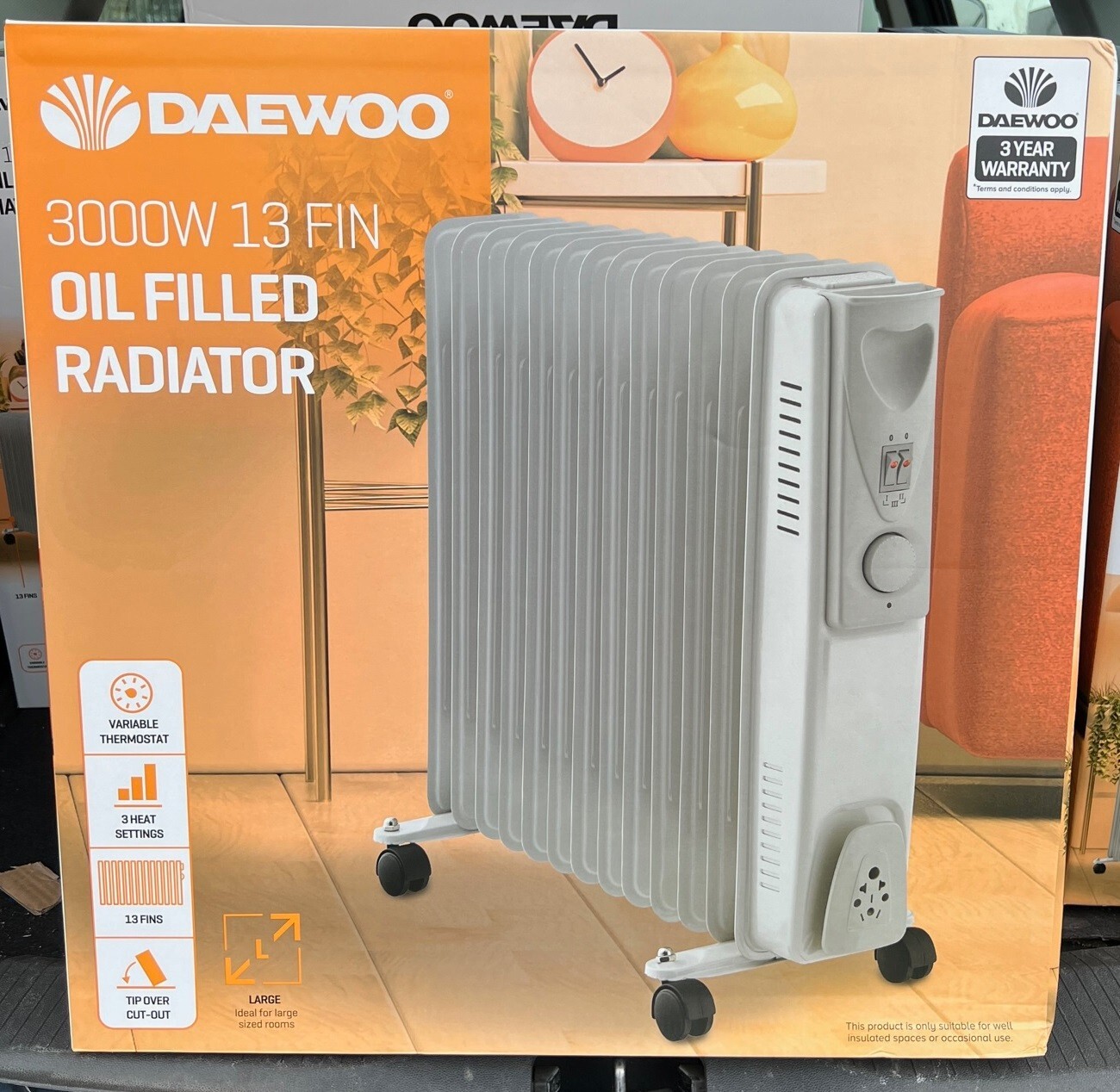 13 Fin Oil Filled Radiator 240V 3000W Electric Portable Heater white daewoo  | eBay