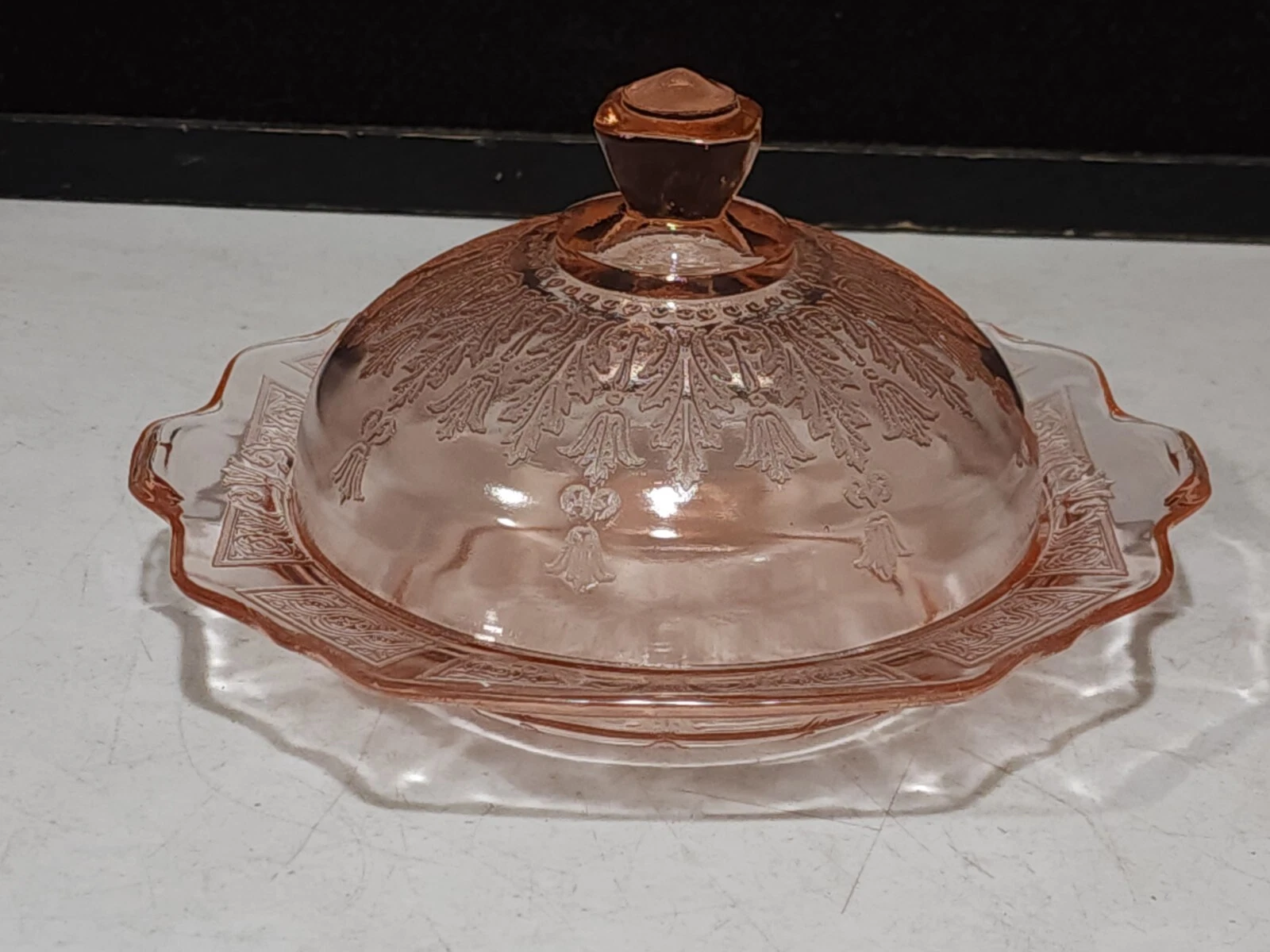 Vintage Anchor Hocking Princess Pink Round Covered Butter with Lid